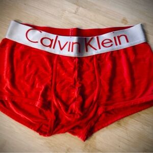 Calvin Klein Red Men’s Cotton Blend Boxer Briefs with White Logo Waistband